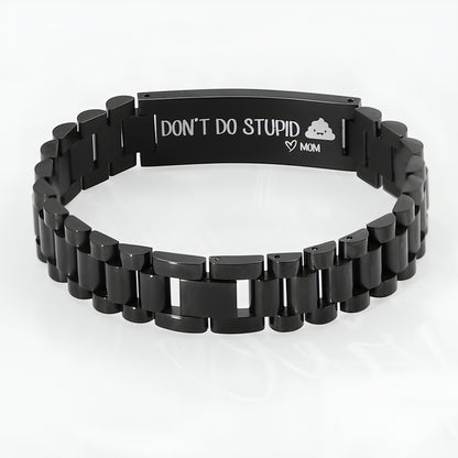 Men's Stainless Steel Black Strap Lettering Bracelet – Stylish & Durable