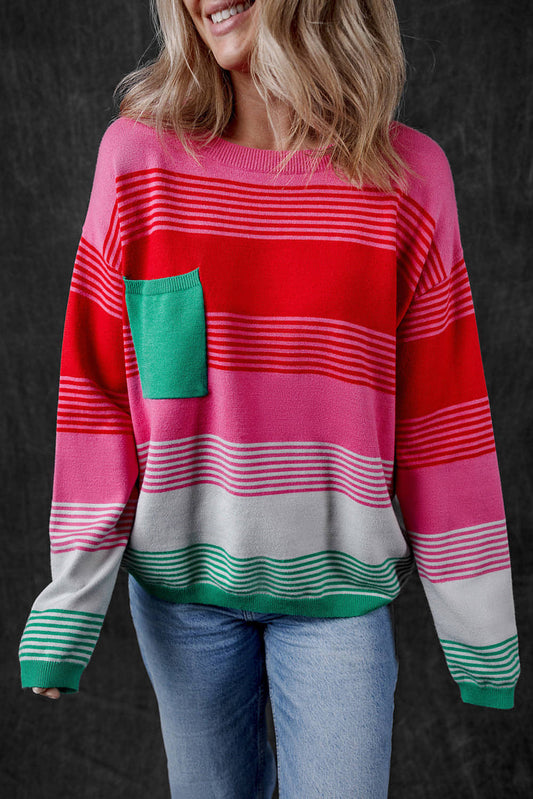 Rose Striped Plete Patch Pocket SPOP REMER PULOVER