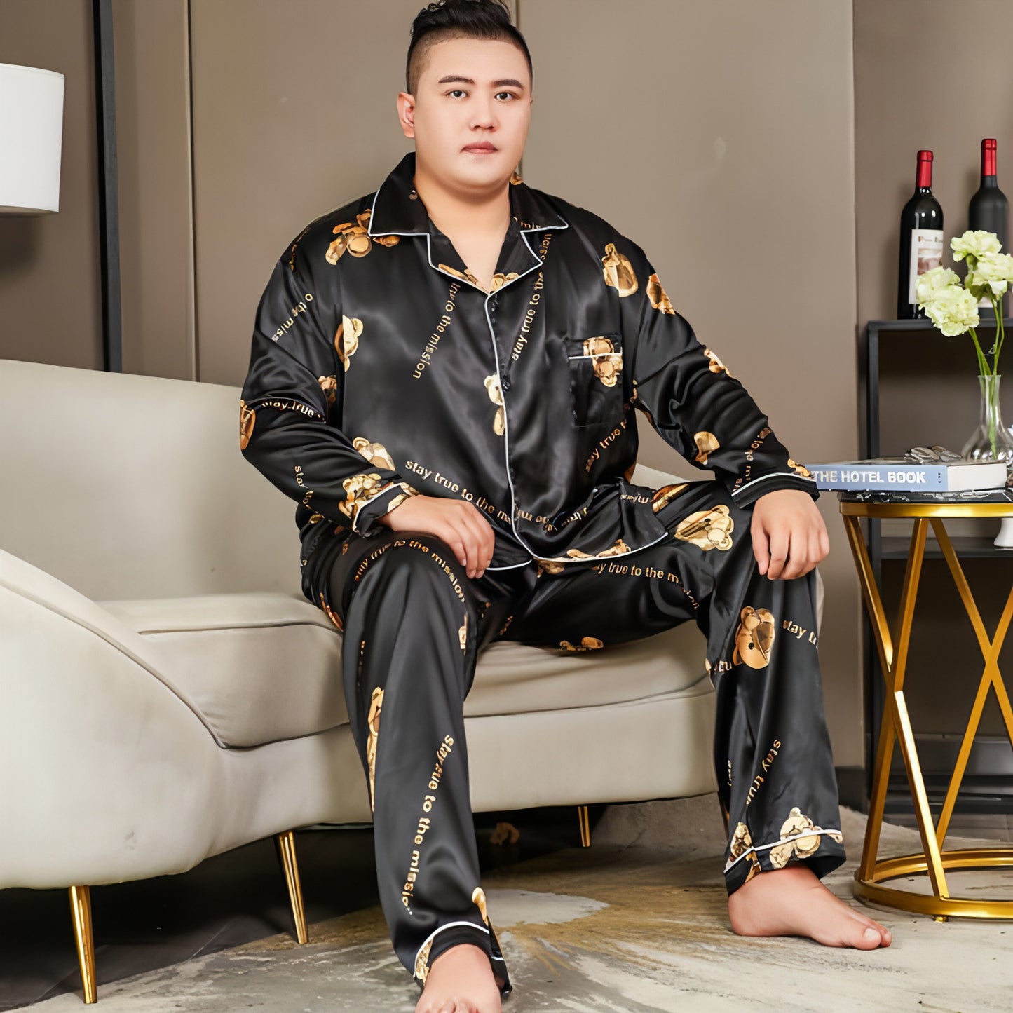 Cut Flower Fat Men's Pajamas Extra Ice Silk