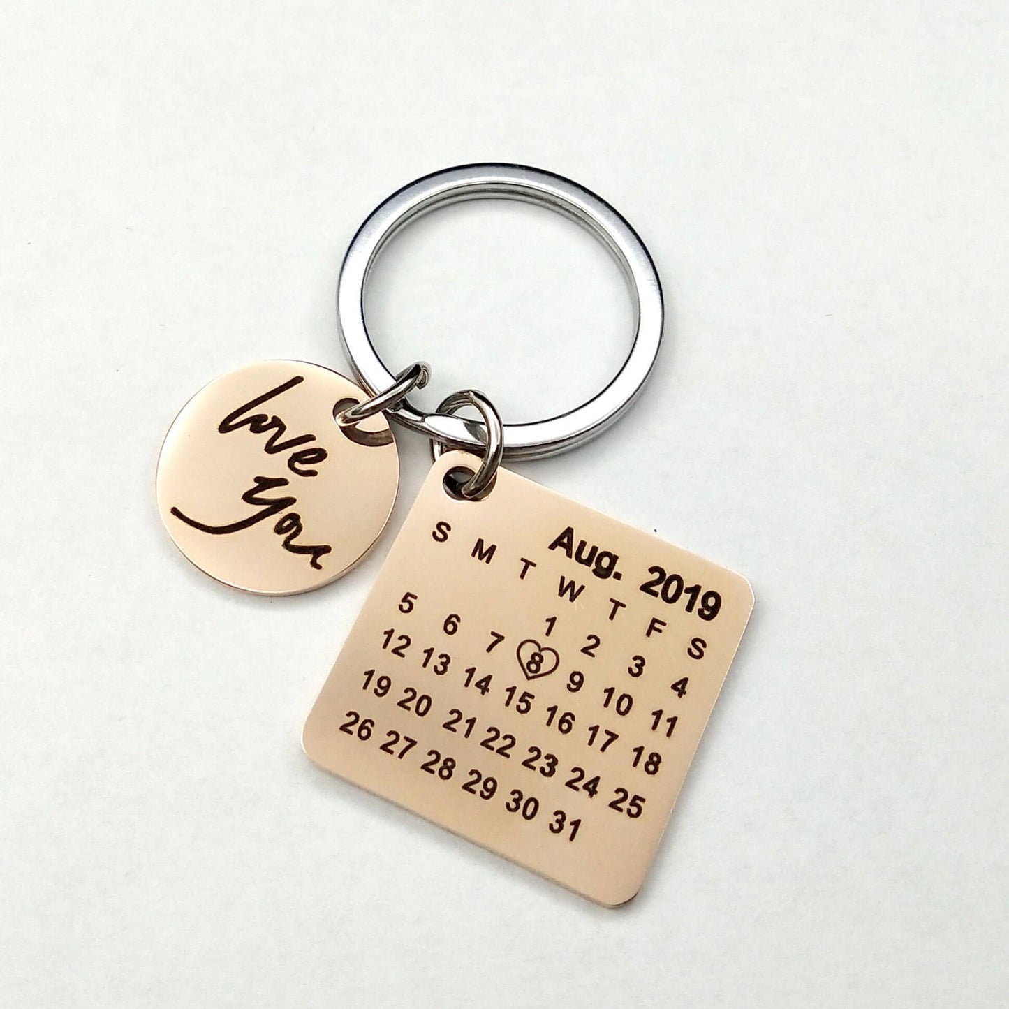 Custom DIY Personalized Calendar Keychain – Stainless Steel Engraved Date Pendant