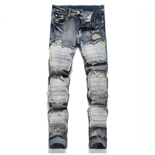 Jeans Parche Retro Azul Slim Fit Hombre