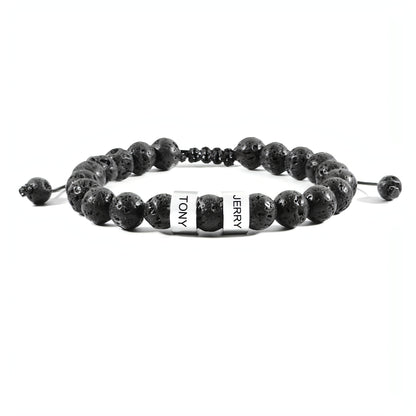 Stainless Steel Bead Bracelet – Adjustable Black Lava Stone Bracelet