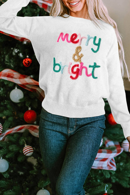 Hvit Merry & Bright casual genser med rund hals