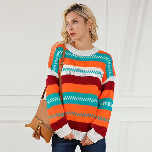 Lockerer, farbiger Pullover, Pullover mit normaler Länge für Damen