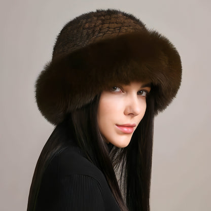 Gorro de pelo de visón para mujer, piel trenzada, invierno