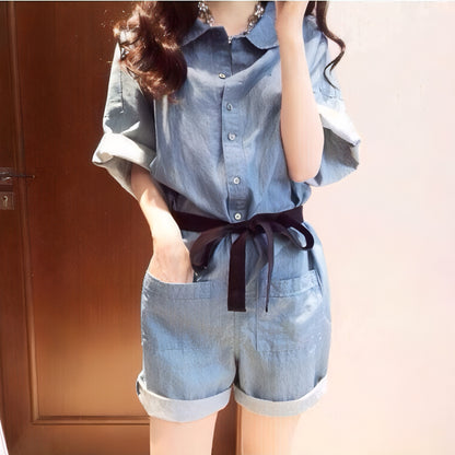 Denim Short Sleeve Jumpsuit