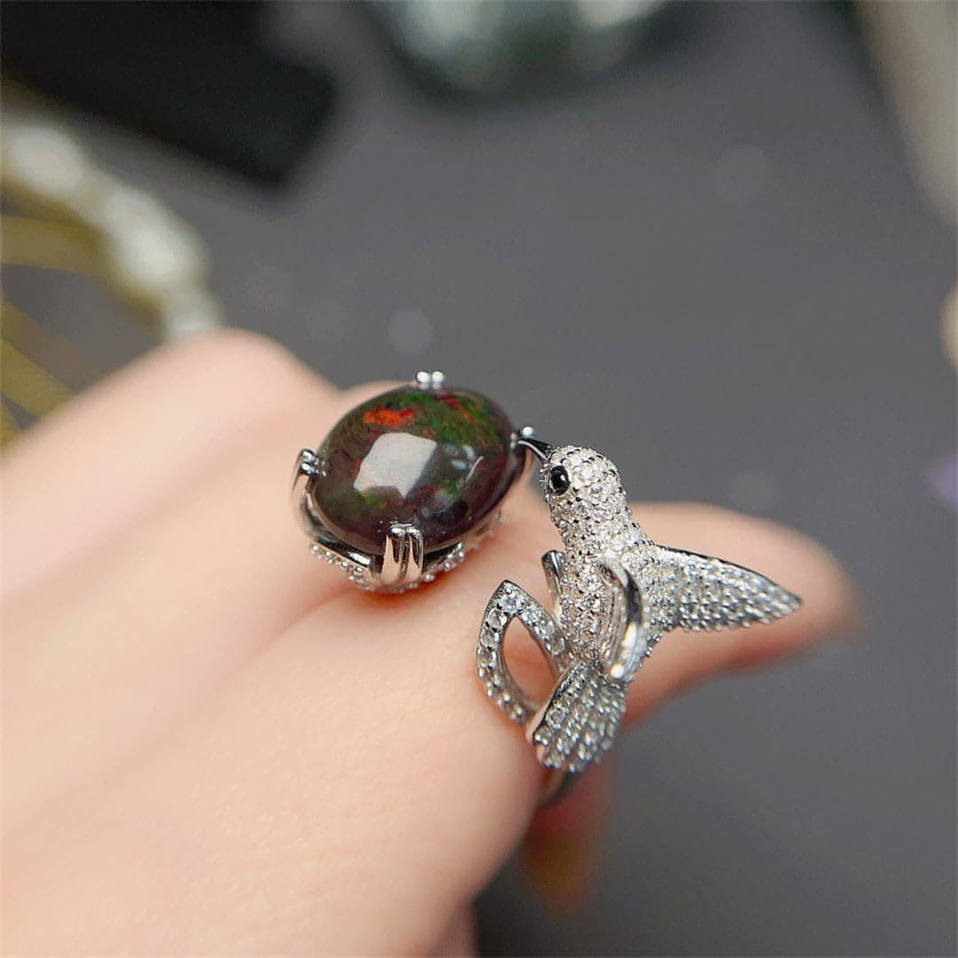 Natural Black Opal Ring For Women