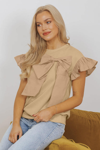 Pergament Twone Track Bow Roffle Sleeve Top