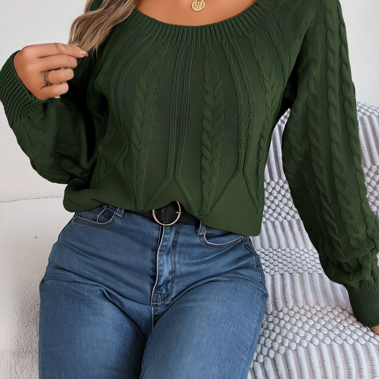 Leisure Solid Color Twist Long Sleeve Pullover Sweater Women