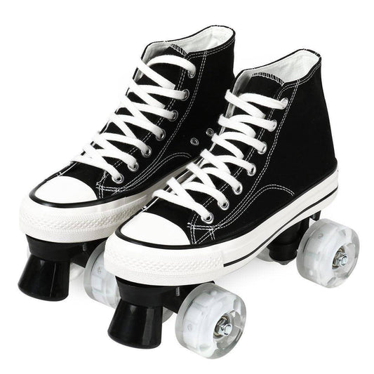 Canvas Black White Double Row Skates Adult Flash Roller Skating Rink Roller Skates