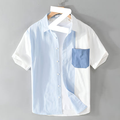 Contrast Color Pocket Short Sleeve DressShirt