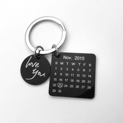 Custom DIY Personalized Calendar Keychain – Stainless Steel Engraved Date Pendant