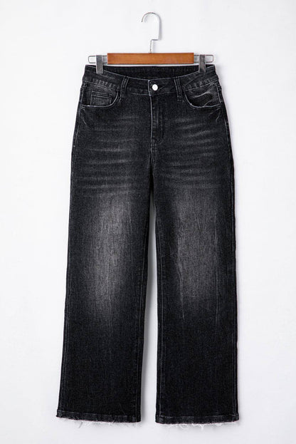 Ausgestellte Jeans mit hohem Bund und hohem Bund in Carbon-Grau und Mineralwaschung