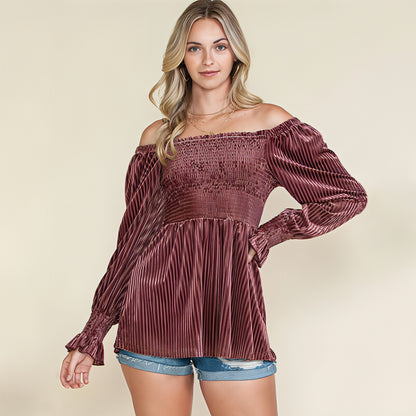 A1. Beauty Clothing Off-the-shoulder Long Sleeve Top For Women