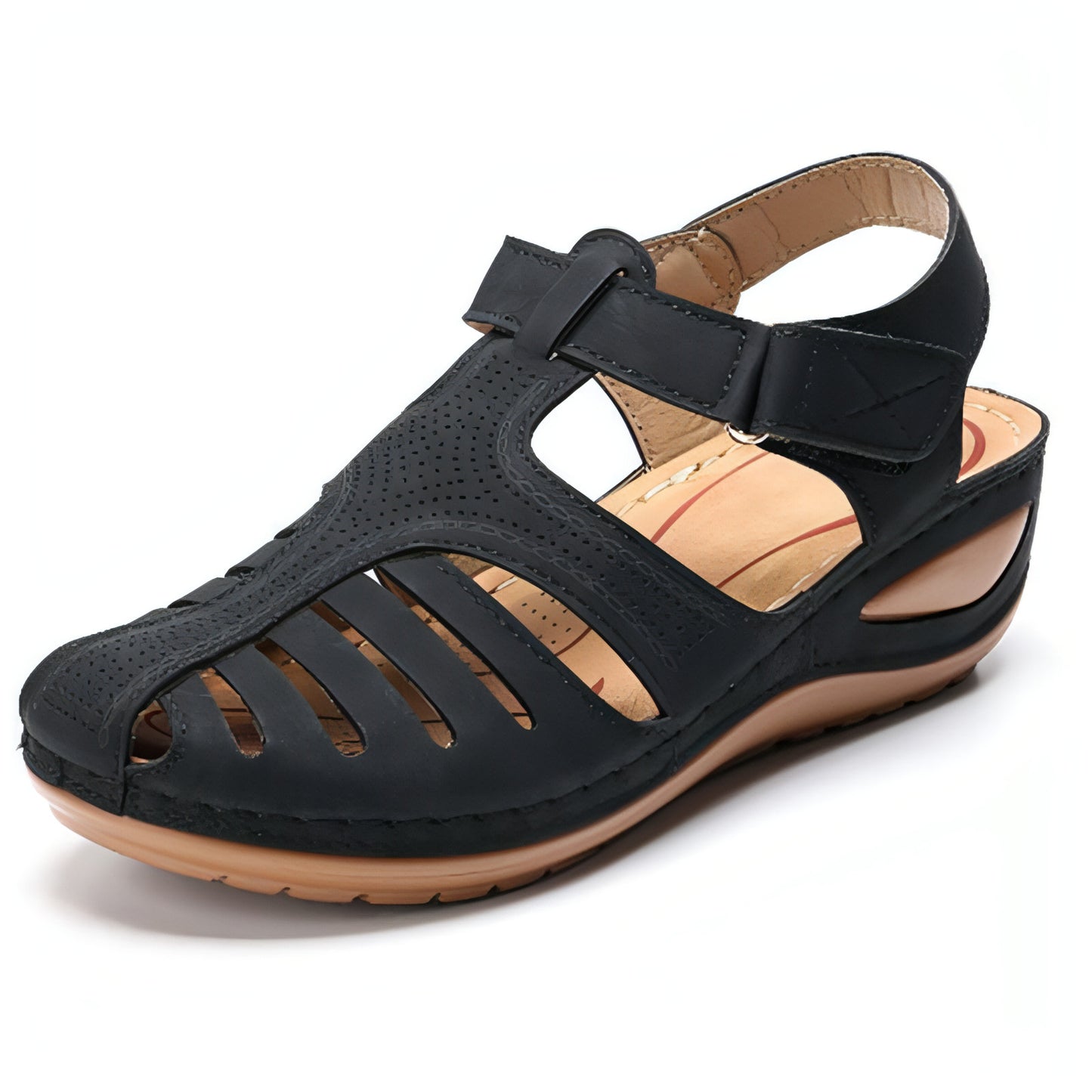 Sandalias retro de talla grande para mujer, sandalias de cuña con punta redonda