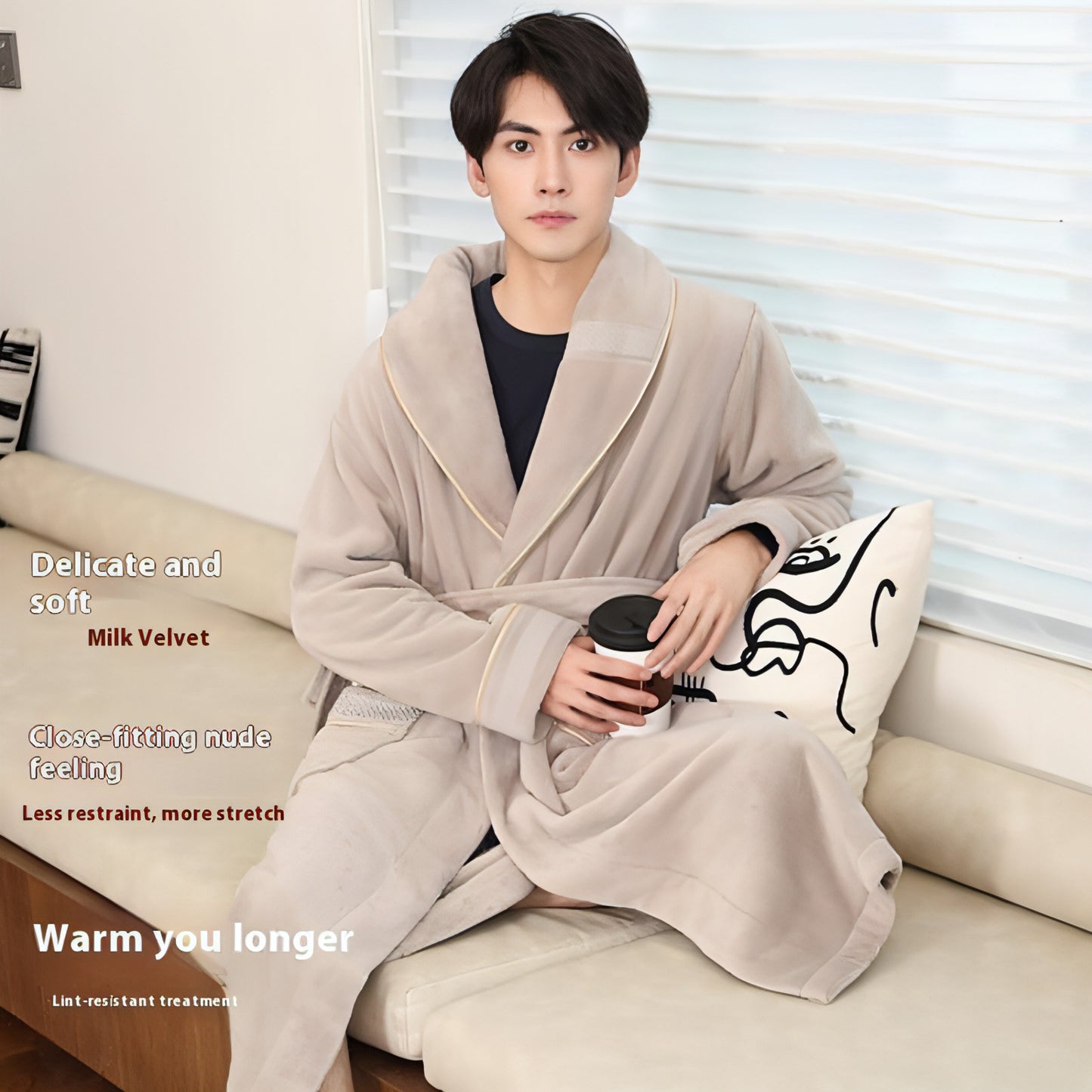 Winter Fleece Lining Plus Size Milk Fiber Homewear Mid-length Men's Pajamas