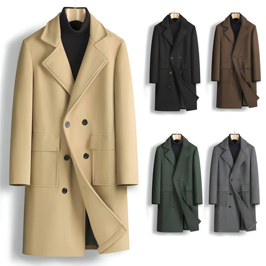 Herbst Winter Herren Zweireihiger mittellanger Trenchcoat