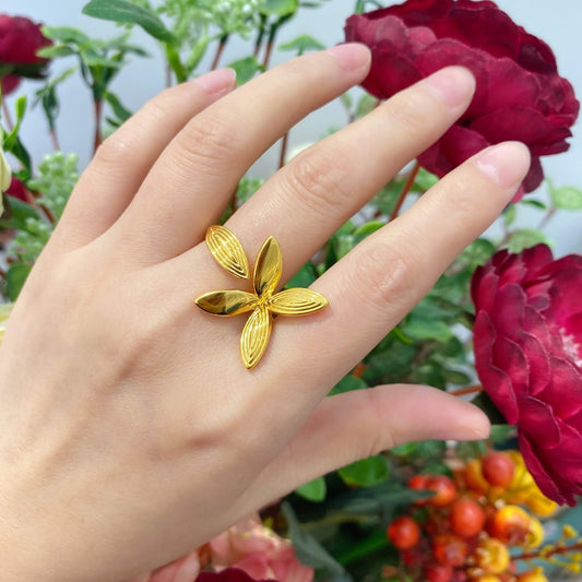 Pure Gold Foot 999 Gold Butterfly Flower Ring Weighs