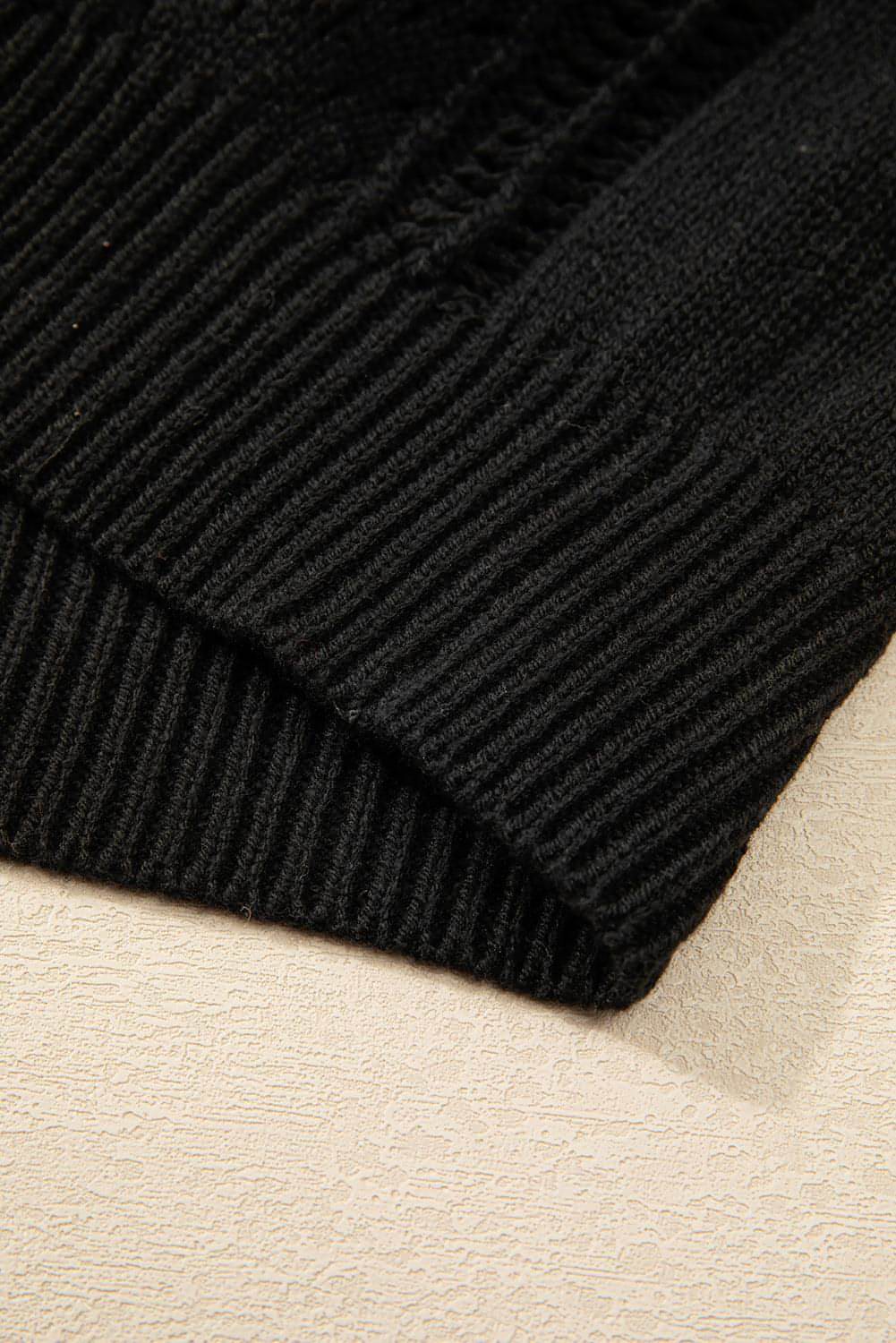 Black Open Knit Drop Shoulder Sweater Cardigan