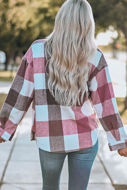 Chaqueta de manga larga con botones y bolsillo en bloques de colores a cuadros