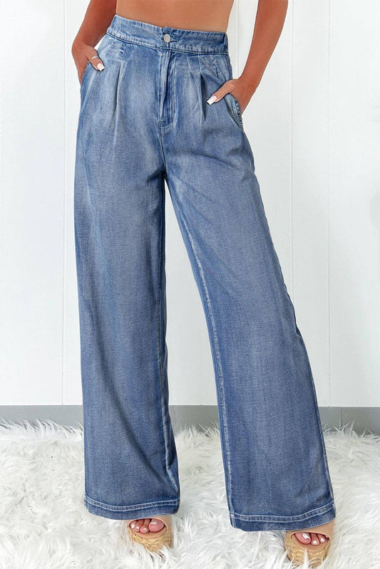 Dusk Blue Acid Wash Wide Ben High Midj Jeans