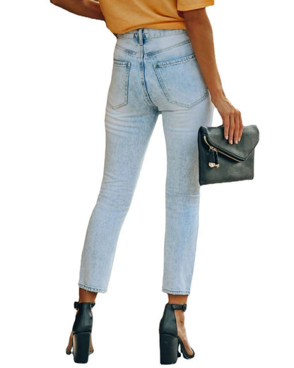 Women's Retro Denim Ripped Ankle-length Casual Pants Jeans