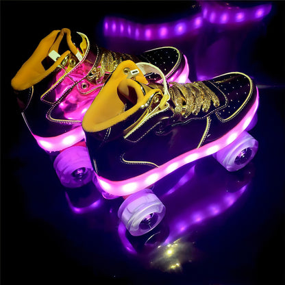 Patines de dos hileras con luz LED recargable