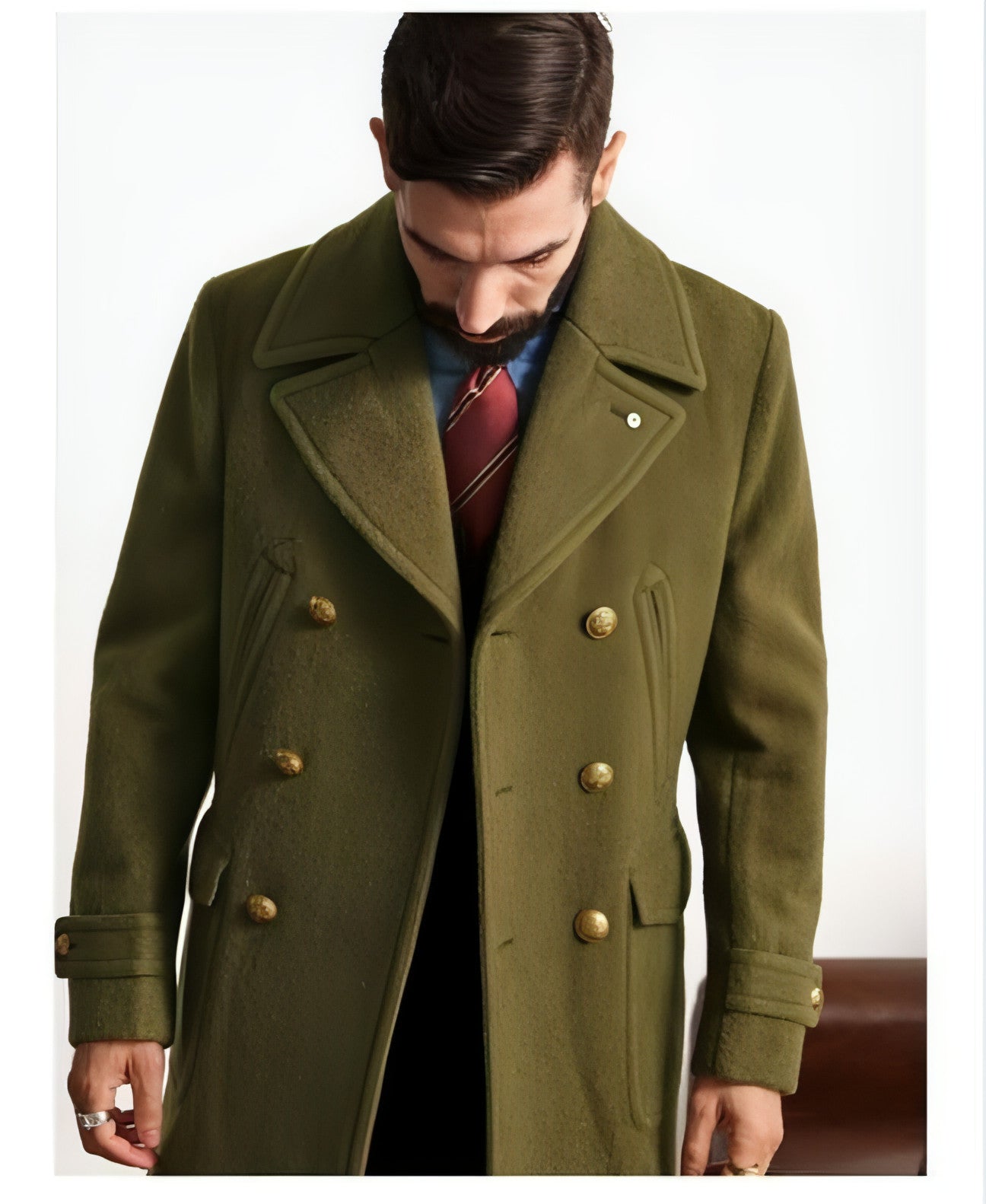 A1. Men's Mid-length Long Sleeve Woolen Coat