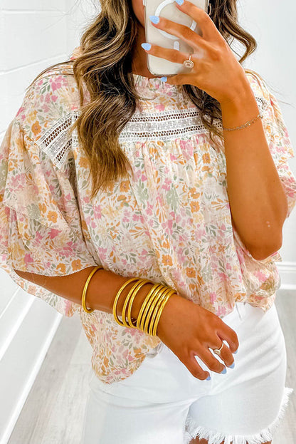 Multicolor Floral Print Wide Ruffle Blouse