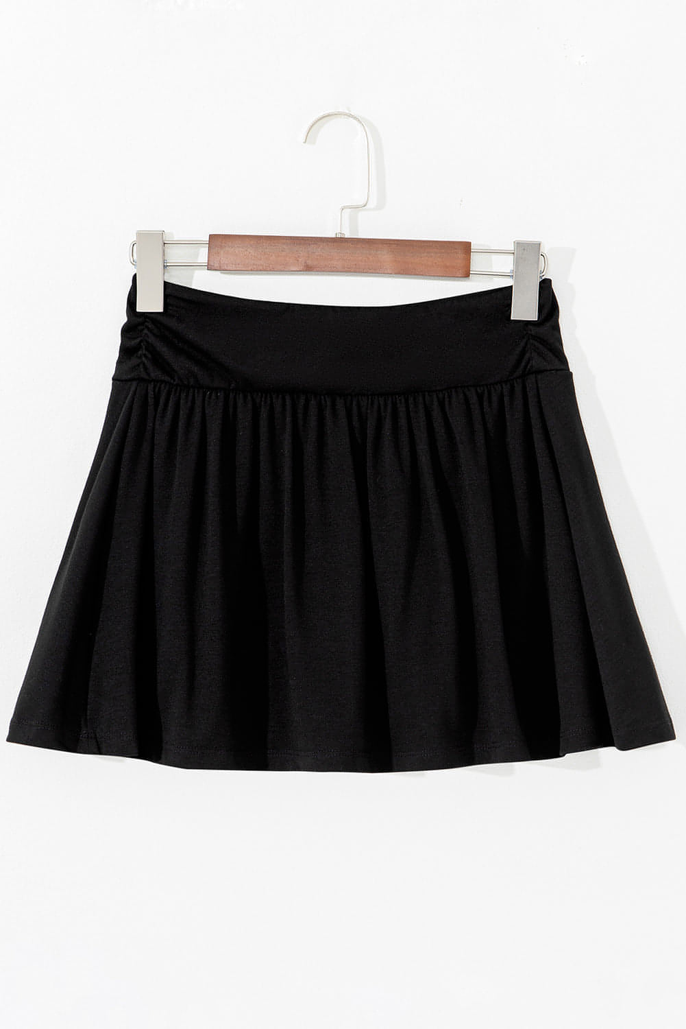 Black Wide Waistband Ruched Skort