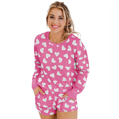 Pijama de dos piezas para mujer con estampado en forma de corazón