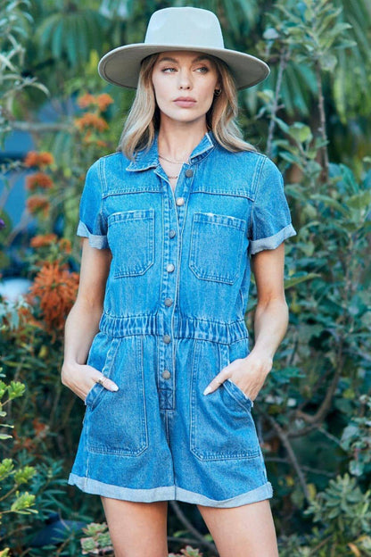 Veret elastic pasu denim romper