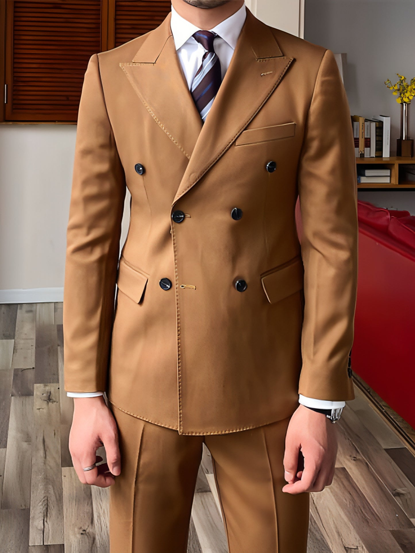 Men's Casual Business Pure Color Double Breasted Suit Jacket