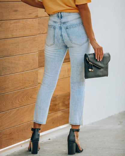 Women's Retro Denim Ripped Ankle-length Casual Pants Jeans