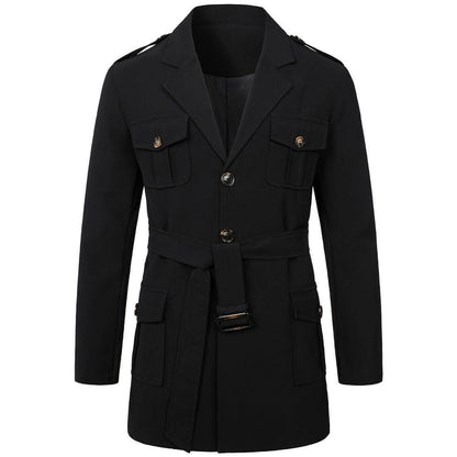 A Men's Hunting Clothes Medium Length Men's Casual Suit Trench Coat