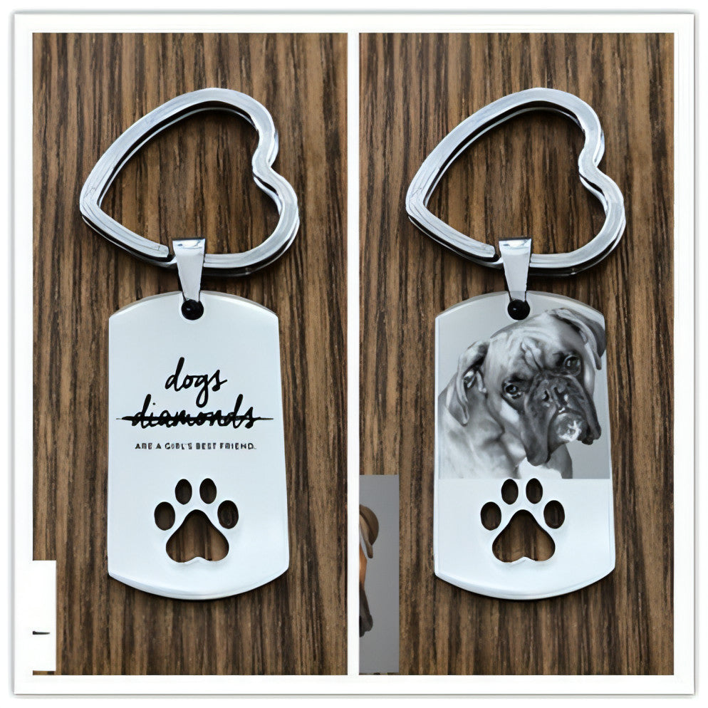 Custom DIY Dog Tag Photo Keychain Stainless Steel Engraved photograph Keychain For Love Dog People Dog Keepsake