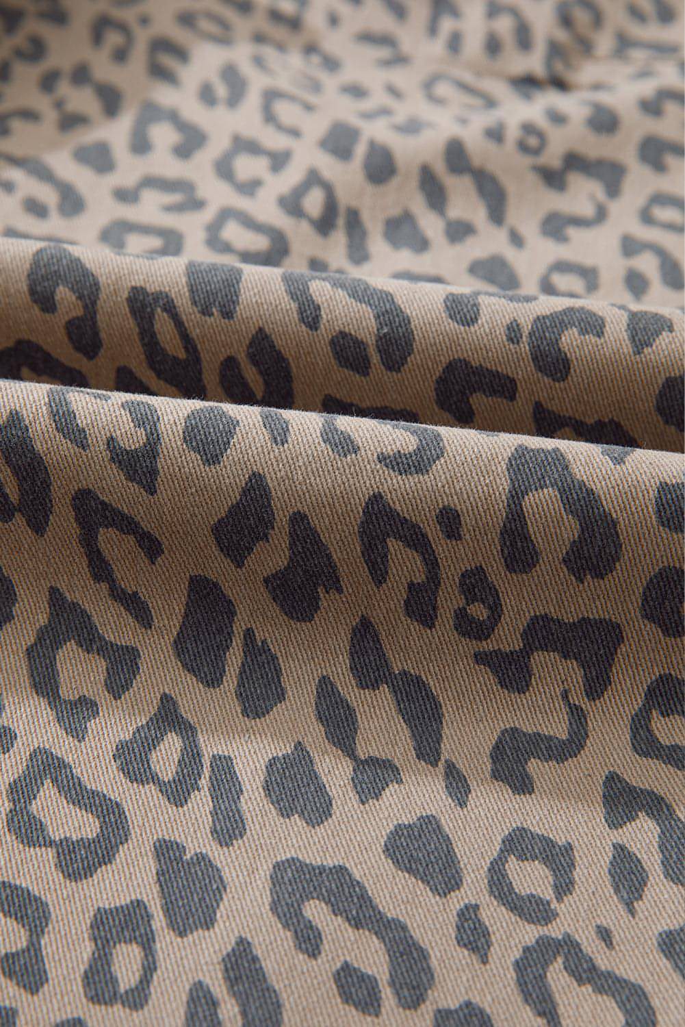 Khaki Leopard tryckt dragstring midja fick breda ben jeans