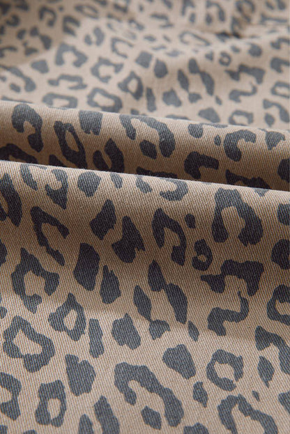 Khaki Leopard tryckt dragstring midja fick breda ben jeans