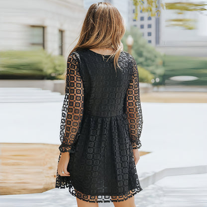 A. Lace Stitching Long Sleeve Dress Women