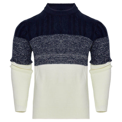 Men's Casual Color Block Long Sleeve Cable Knit Pullover Sweater