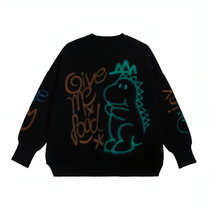 Graffiti Printed Loose Warm Sweater Women