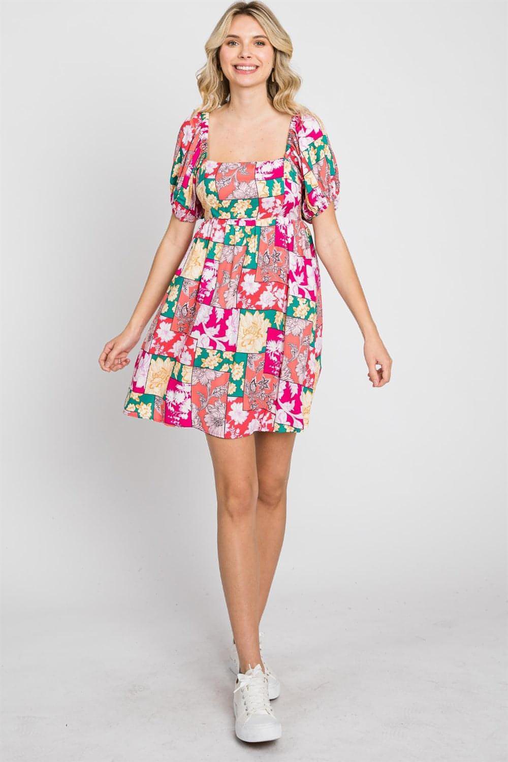 Geegee Floral Ruff Sleeve Mini Dress