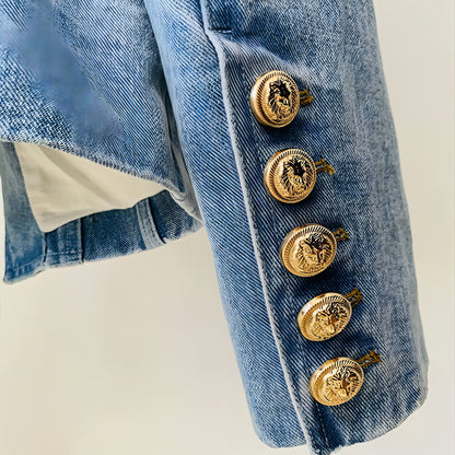 Women's Slim Double-breasted Lion Button Denim Suit Jacket