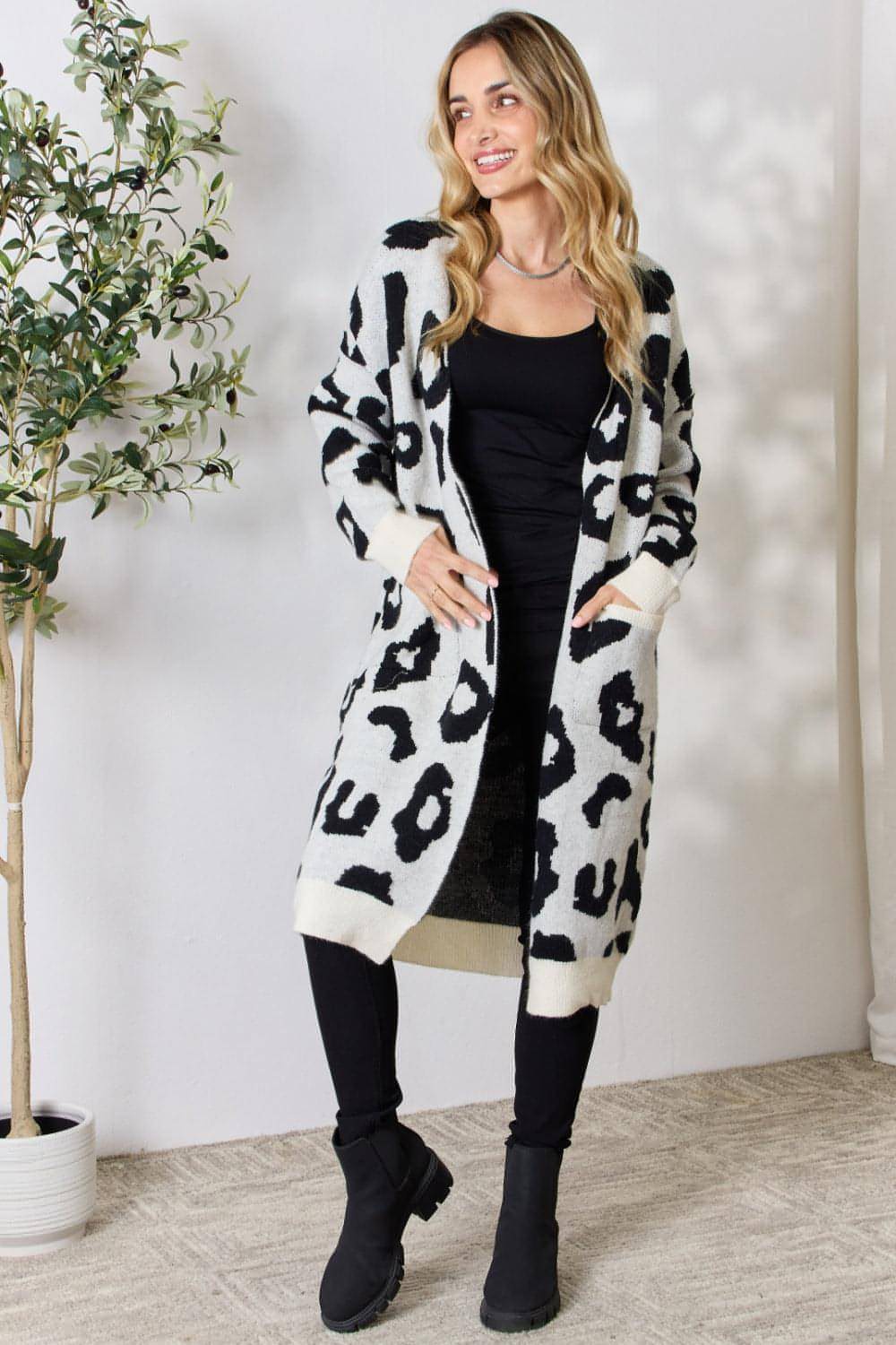 BiBi Leopard Open Front Cardigan Women Sweater