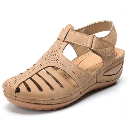 Damen-Sandalen im Retro-Stil mit runder Zehenpartie und Keilabsatz in Übergröße