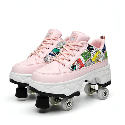 Schuhe Transformative Schuhe Vierrad Dual-Use-Skates Zweireihige Heelys Roller Skating Die Skating-Schuhe Frauen