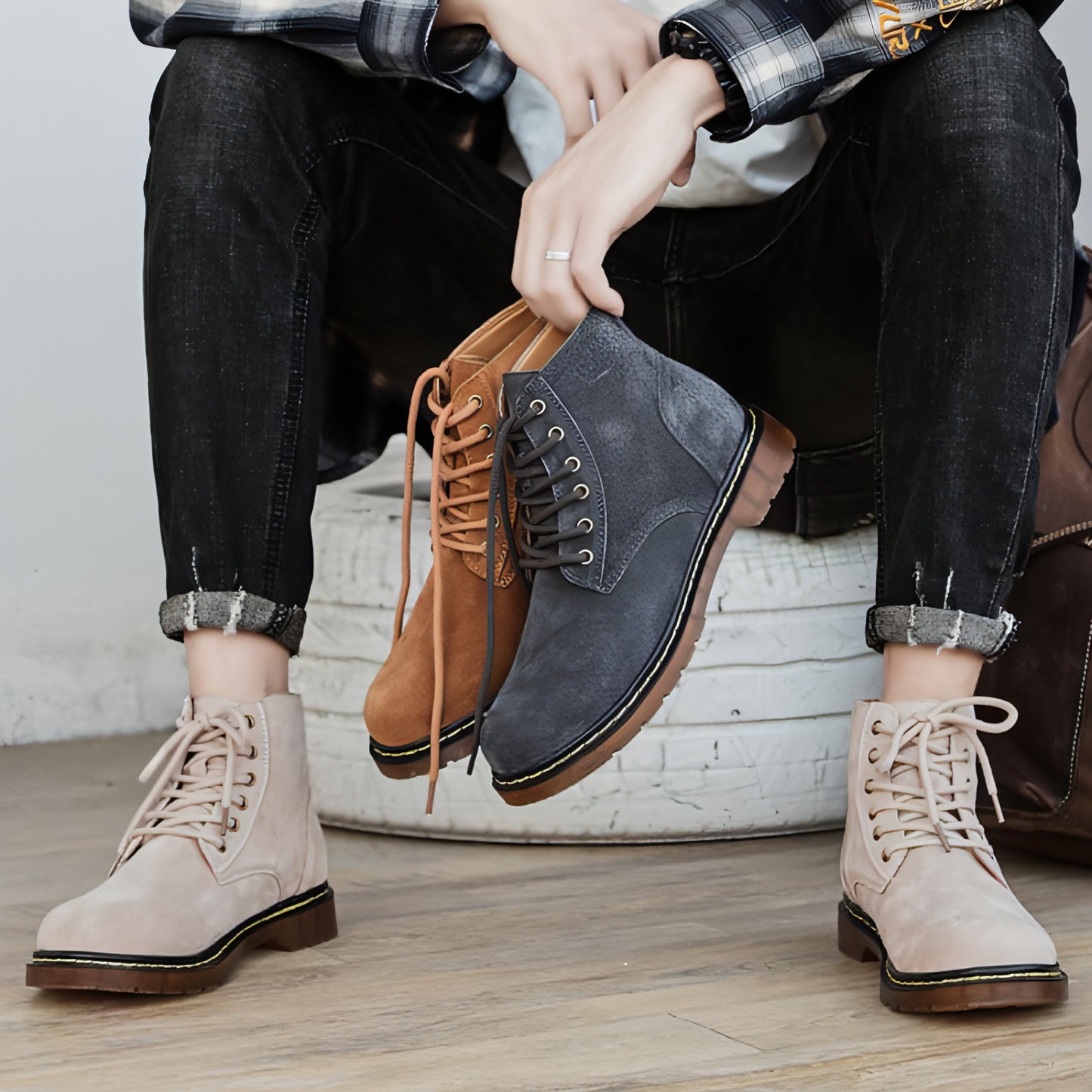 high-top casual single boots men