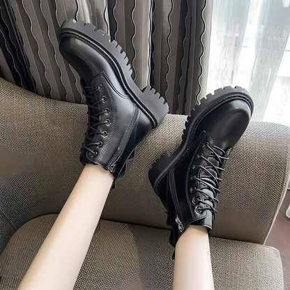 Black  boots women's tide autumn and winter new style all-match thick bottom