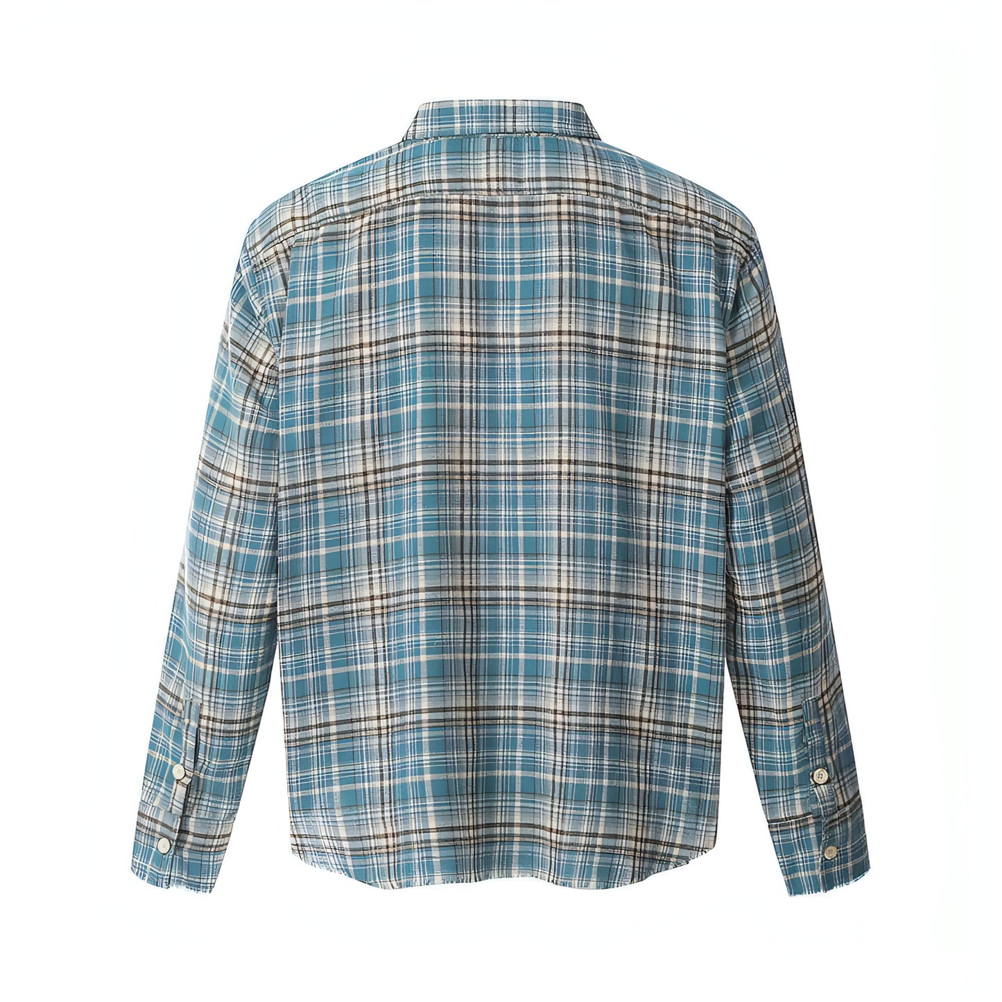 Plaid Long Sleeve DressShirt Casual Polo Collar Raw Edge Men