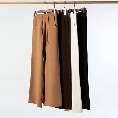 Thick Version Soft Glutinous Wool Drawstring High Waist Straight Wide Leg Pants